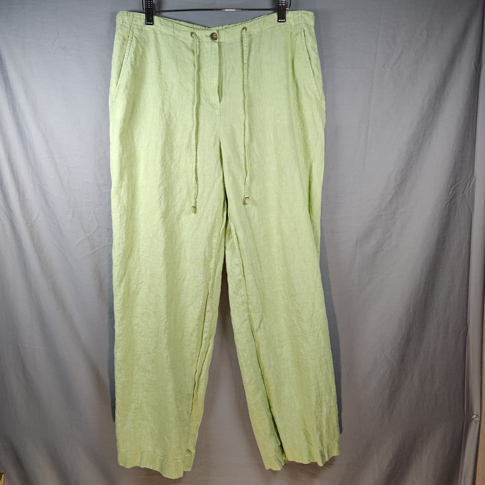 Saks Fifth Avenue Sport Lime Green Cropped Pants Elastic Drawstring‎ Waist Sz 10